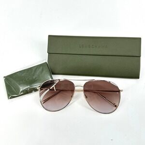 NEW Longchamp Aviator Sunglasses Gold Tone Gradient Lenses LO139S 718 59-14